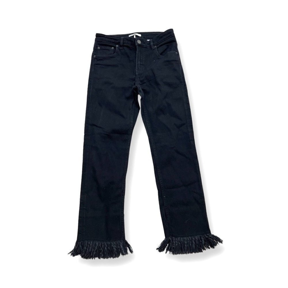 Maje black trim fringe cropped jeans size 40